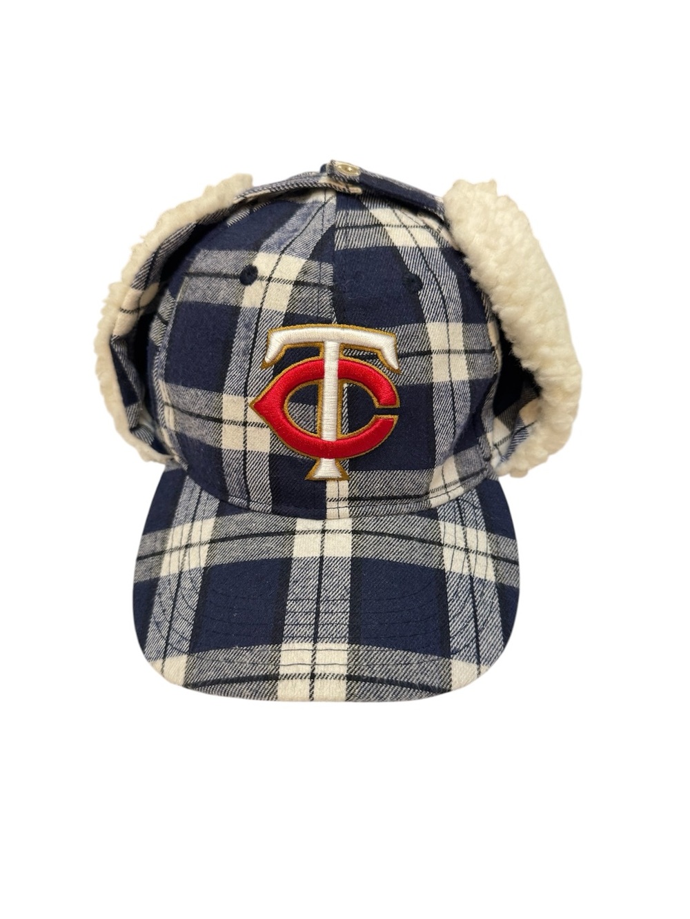 MLB Minnesota Twins Pepsi Blue Plaid SnapBack Bomber Fleece Ear Flaps Winter Hat